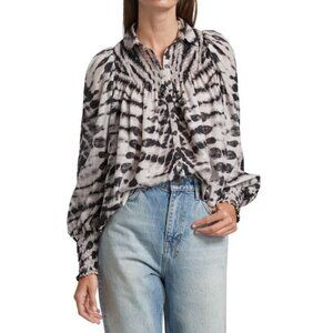 Raquel Allegra Womens Top Black Edwardian Tie-Dye Silk Poet Blouse Top Size 0